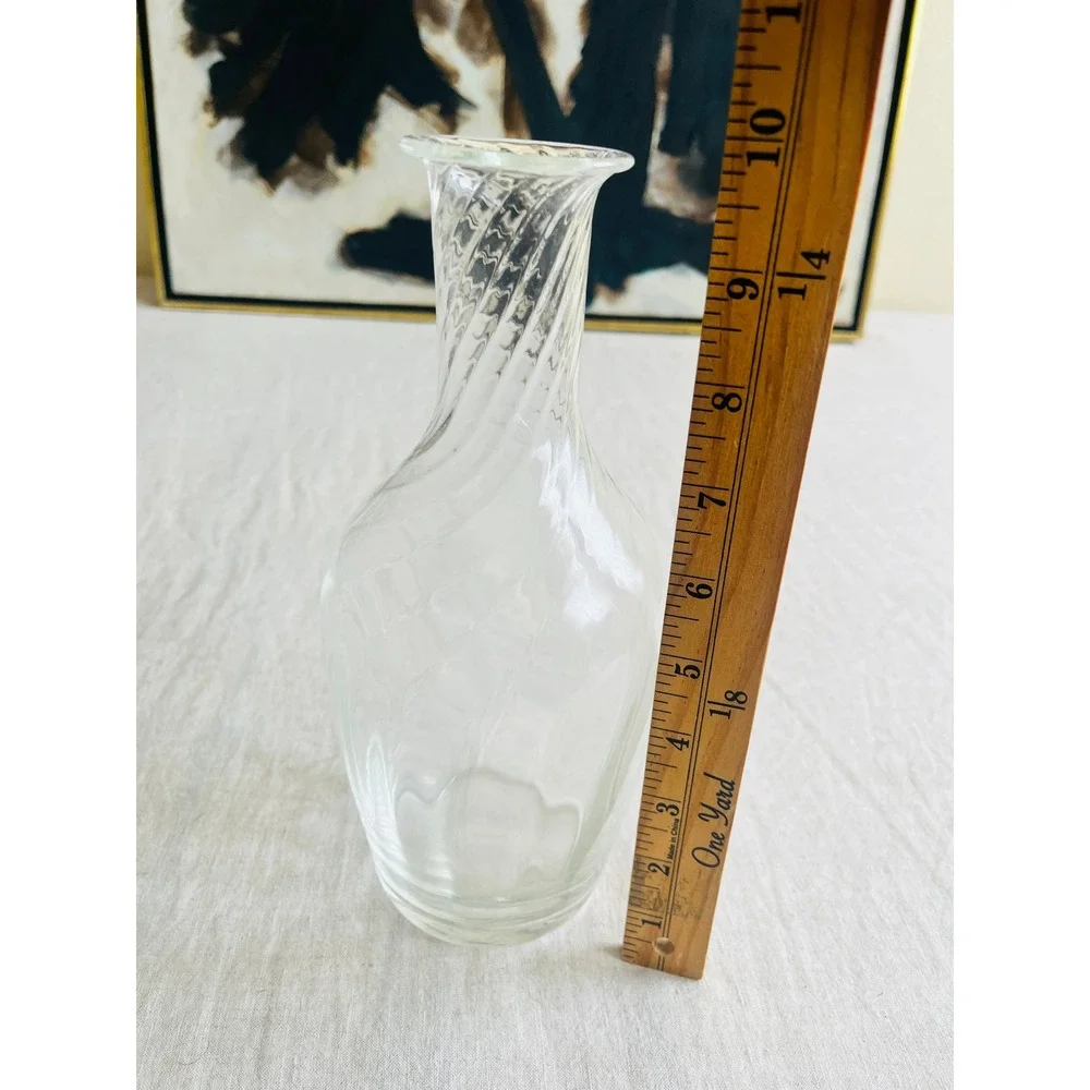 Vintage Hand Blown Optic Swirl Glass Decanter Heavy Bottom Clear 9.5 Inch